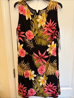 ALOHA HUT HAWAII Dress Black Pink Floral Women's Sleeveless Size M NWT